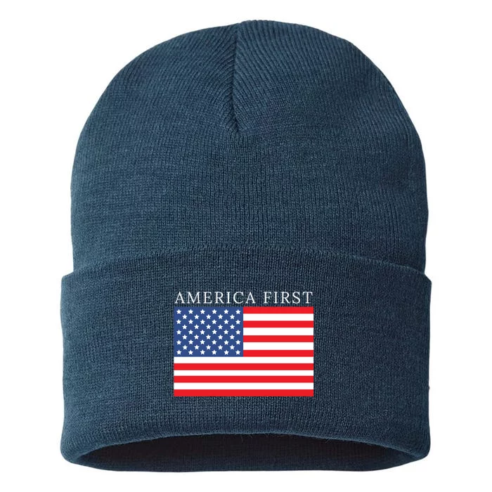 America First USA Flag Sustainable Knit Beanie