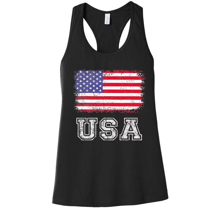 American Flag United States US Patriotic Women's Racerback Tank