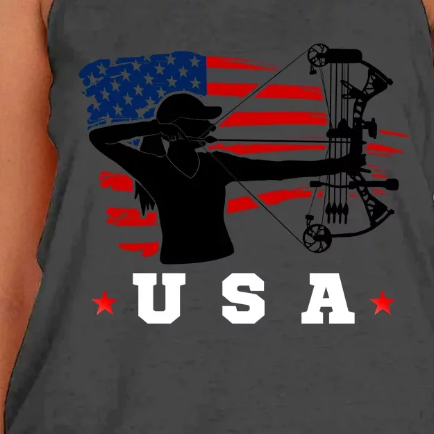 American Flag USA, Patriotic Sports, American Flag Archery Women's Knotted Racerback Tank