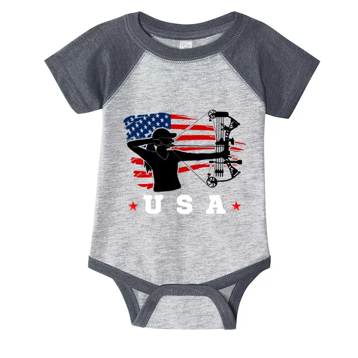 American Flag USA, Patriotic Sports, American Flag Archery Infant Baby Jersey Bodysuit