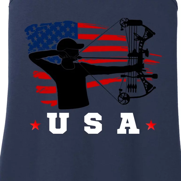 American Flag USA, Patriotic Sports, American Flag Archery, Patriotic Sports Ladies Essential Tank