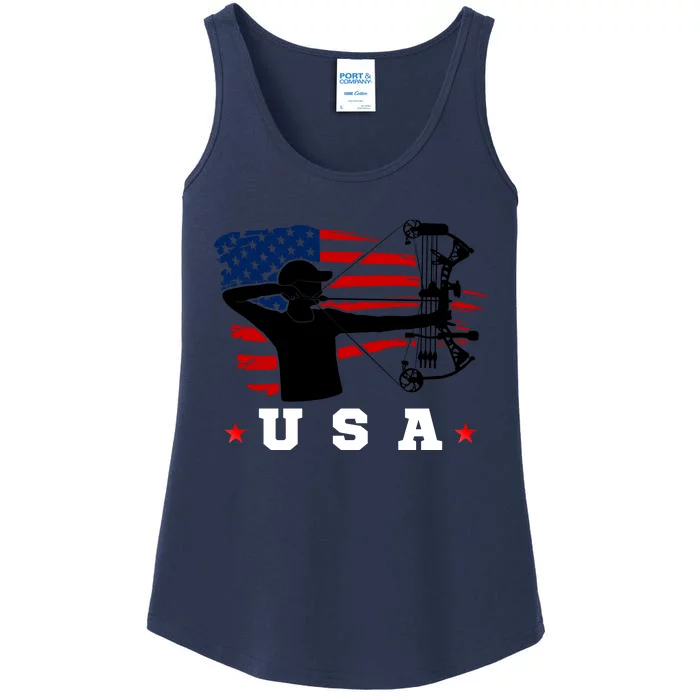 American Flag USA, Patriotic Sports, American Flag Archery, Patriotic Sports Ladies Essential Tank