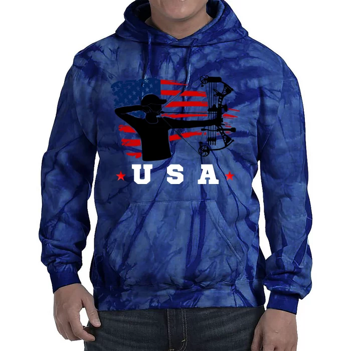 American Flag USA, Patriotic Sports, American Flag Archery, Patriotic Sports Tie Dye Hoodie