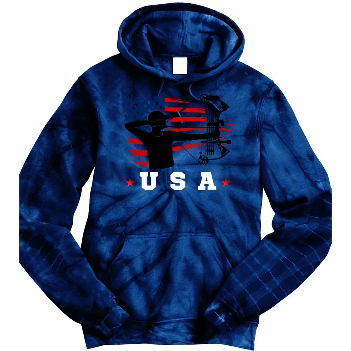 American Flag USA, Patriotic Sports, American Flag Archery, Patriotic Sports Tie Dye Hoodie