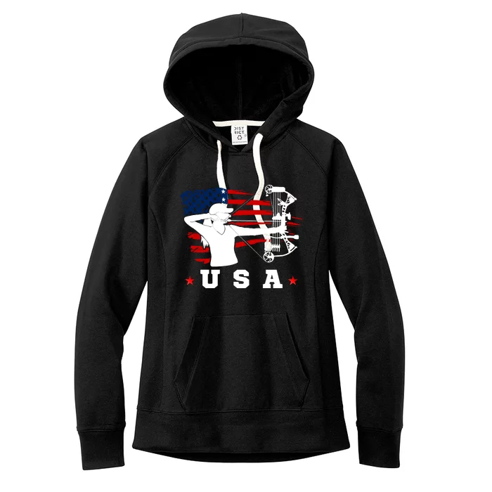 American Flag USA, Patriotic Sports, American Flag Archery, Cute Archery Women's Fleece Hoodie