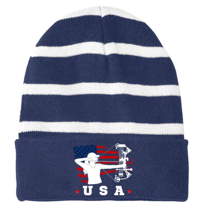 American Flag USA, Patriotic Sports, American Flag Archery, Cute Archery Striped Beanie with Solid Band