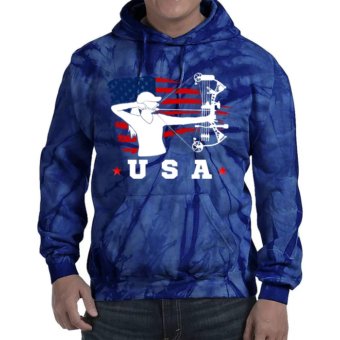 American Flag USA, Patriotic Sports, American Flag Archery, Cute Archery Tie Dye Hoodie