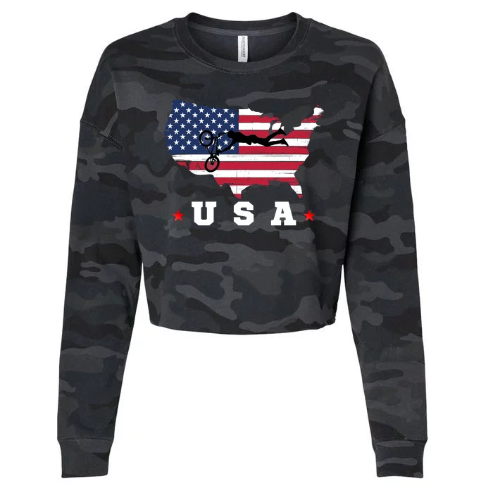 American Flag USA, Patriotic Sports, American Flag BMX Cropped Pullover Crew