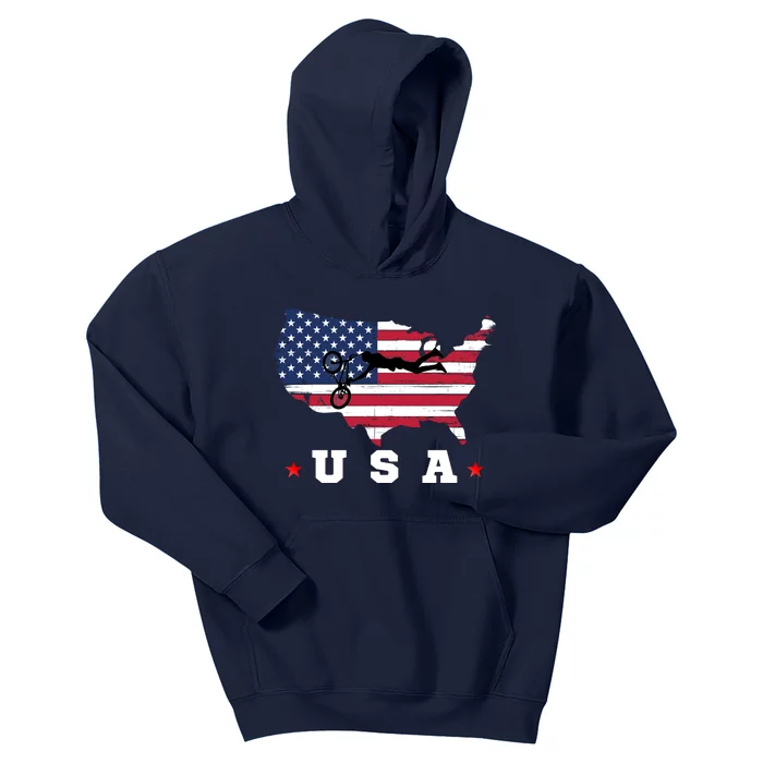 American Flag USA, Patriotic Sports, American Flag BMX Kids Hoodie