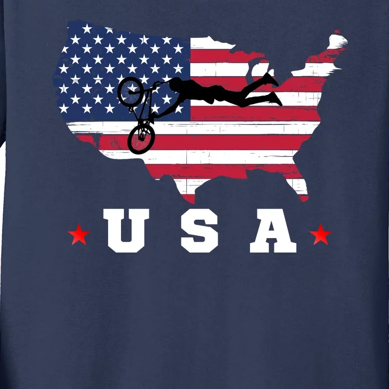 American Flag USA, Patriotic Sports, American Flag BMX Kids Long Sleeve Shirt