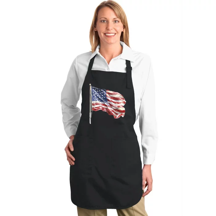 American Flag USA Waving Flag 4th Of July Full-Length Apron With Pocket