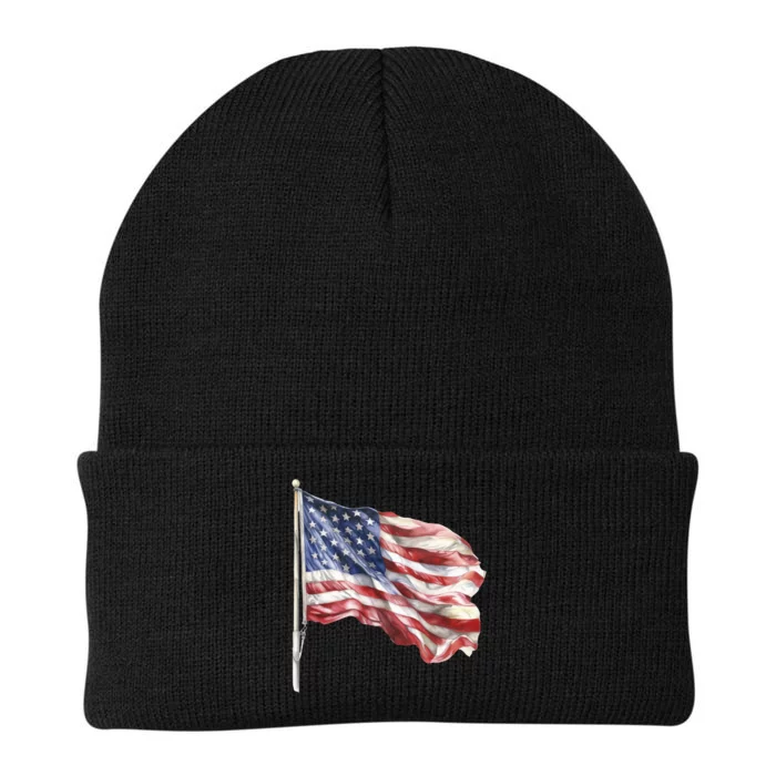 American Flag USA Waving Flag 4th Of July Knit Cap Winter Beanie