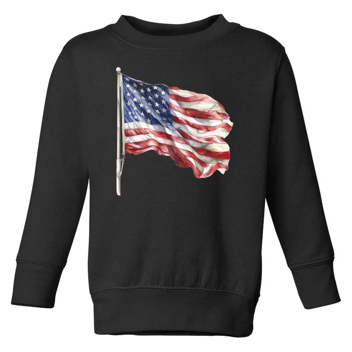 American Flag USA Waving Flag 4th Of July Toddler Sweatshirt