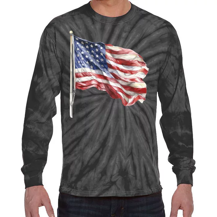 American Flag USA Waving Flag 4th Of July Tie-Dye Long Sleeve Shirt