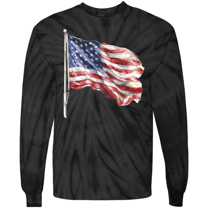 American Flag USA Waving Flag 4th Of July Tie-Dye Long Sleeve Shirt