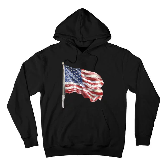 American Flag USA Waving Flag 4th Of July Tall Hoodie