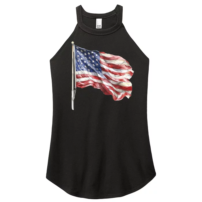 American Flag USA Waving Flag 4th Of July Women’s Perfect Tri Rocker Tank