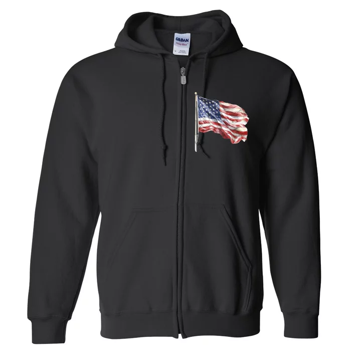 American Flag USA Waving Flag 4th Of July Full Zip Hoodie