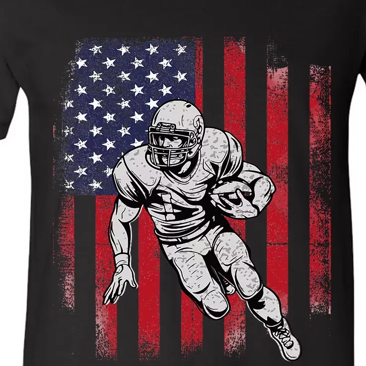 American Football Usa Flag Football Lover V-Neck T-Shirt