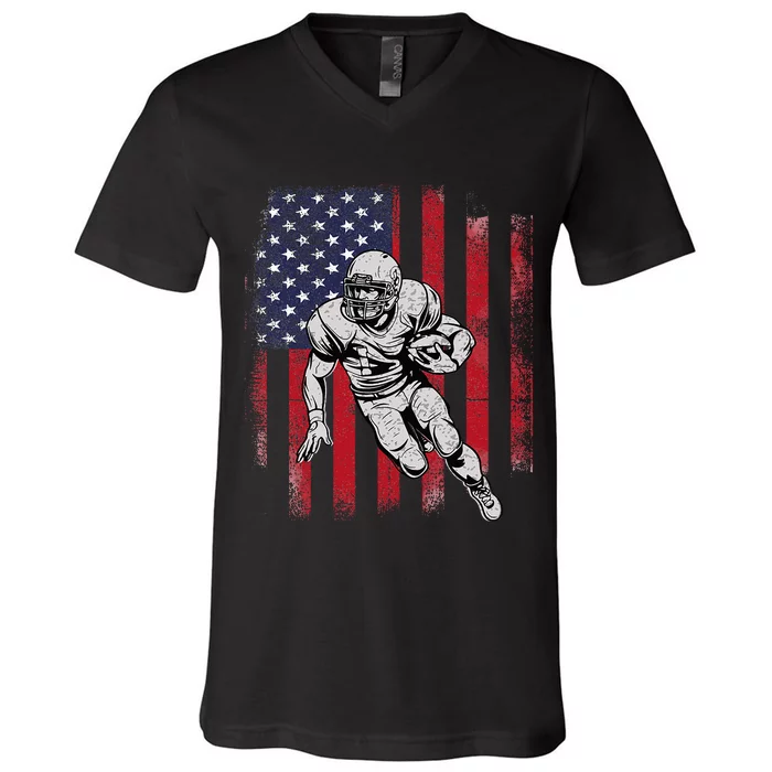 American Football Usa Flag Football Lover V-Neck T-Shirt