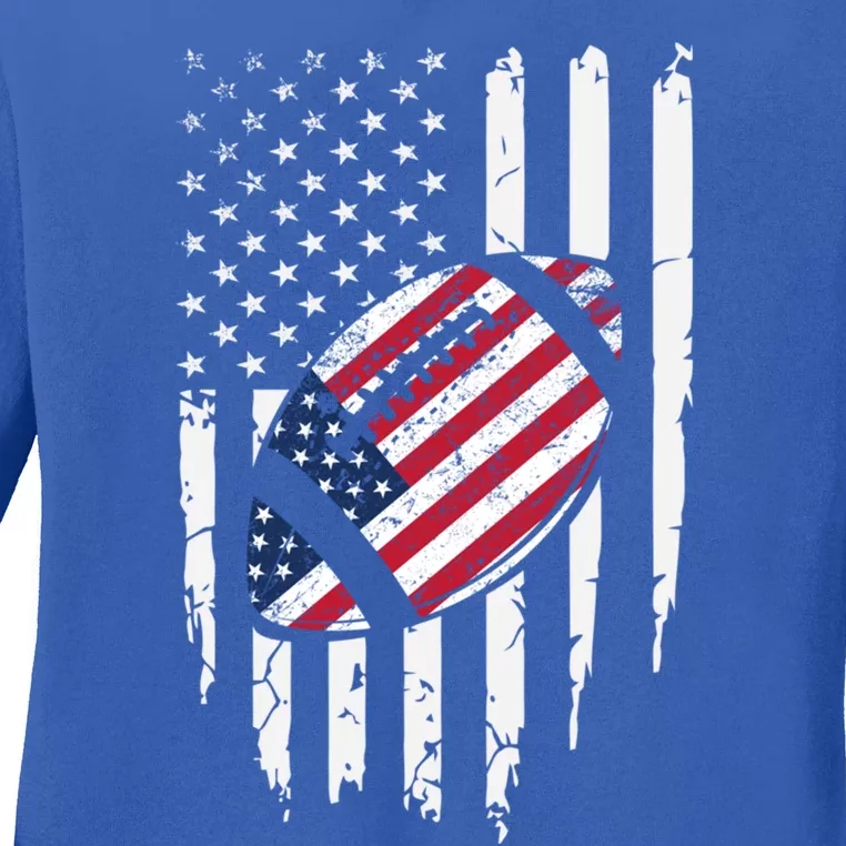 American Football Usa Flag Season Game Day Sports Gift Ladies Long Sleeve Shirt