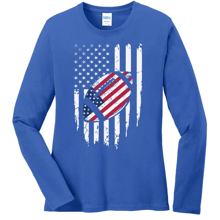 American Football Usa Flag Season Game Day Sports Gift Ladies Long Sleeve Shirt