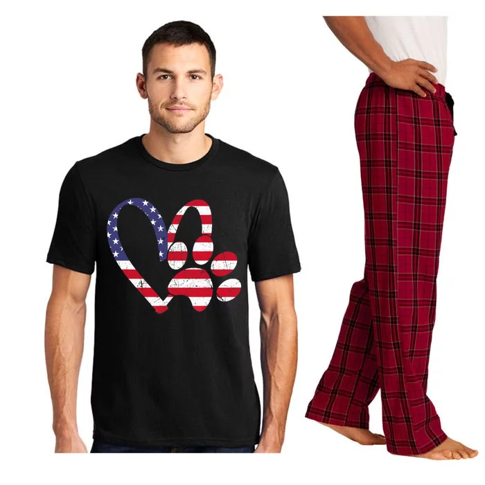 American Flag USA Love Dog Paw Print Animal Paw Dog Lover Pajama Set