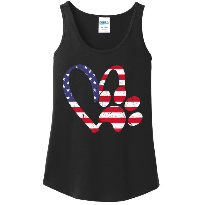 American Flag USA Love Dog Paw Print Animal Paw Dog Lover Ladies Essential Tank