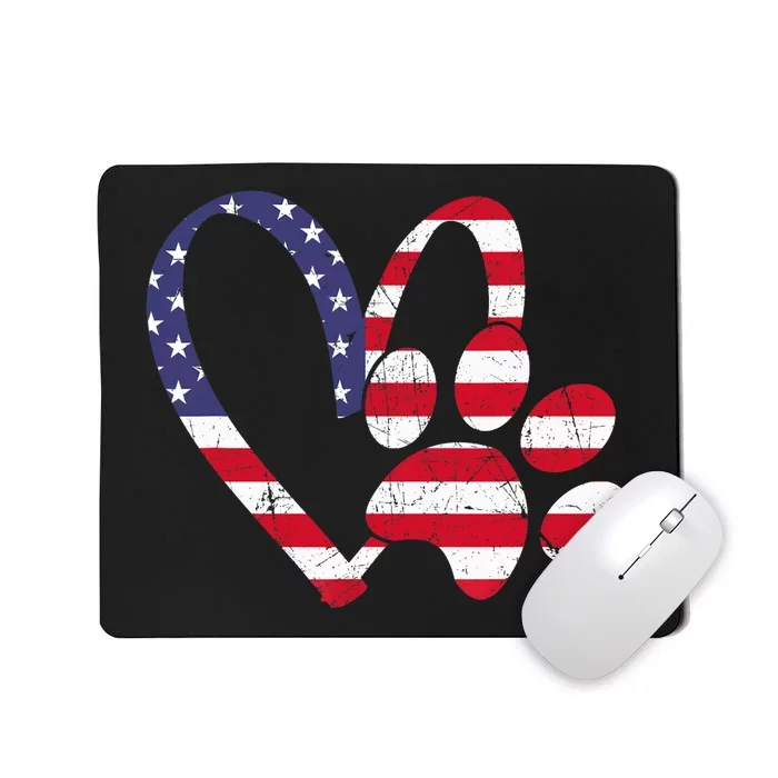 American Flag USA Love Dog Paw Print Animal Paw Dog Lover Mousepad