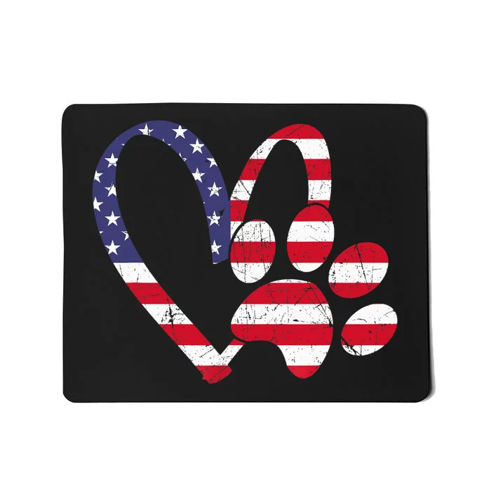 American Flag USA Love Dog Paw Print Animal Paw Dog Lover Mousepad