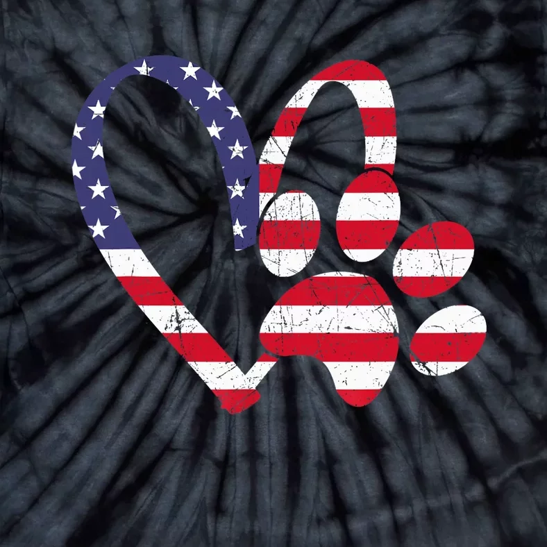 American Flag USA Love Dog Paw Print Animal Paw Dog Lover Tie-Dye T-Shirt