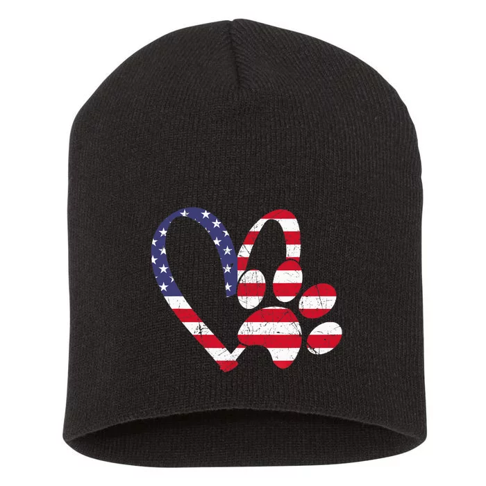 American Flag USA Love Dog Paw Print Animal Paw Dog Lover Short Acrylic Beanie