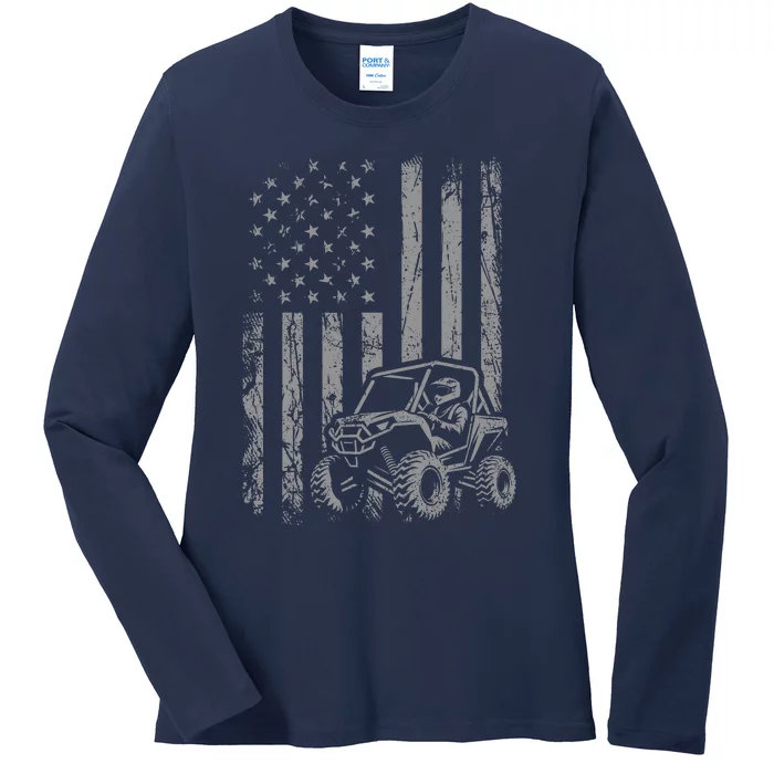 American Flag UTV Side By Side SXS Off Road Ladies Long Sleeve Shirt