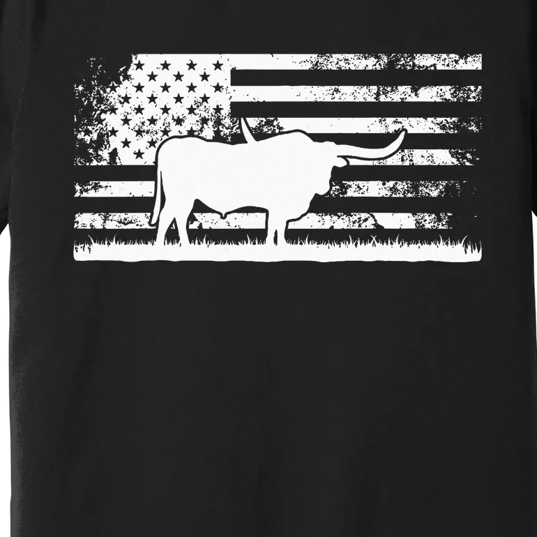 American Flag USA Texas Longhorn Cow For Cattle Farmer Premium T-Shirt