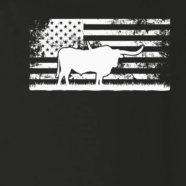 American Flag USA Texas Longhorn Cow For Cattle Farmer Toddler Long Sleeve Shirt