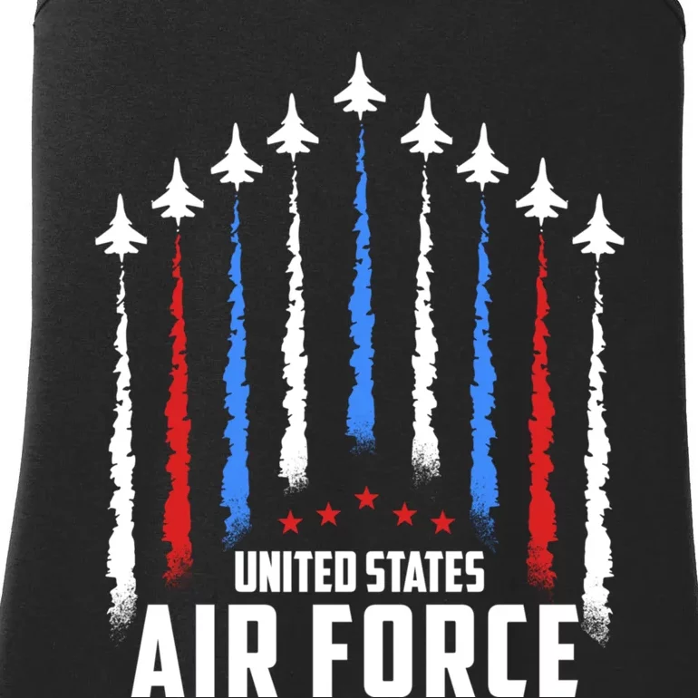 Air Force US Veterans 4th Of July American Flag Ladies Essential Tank