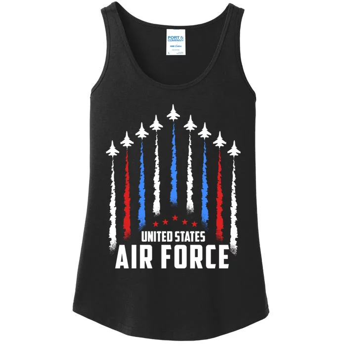 Air Force US Veterans 4th Of July American Flag Ladies Essential Tank