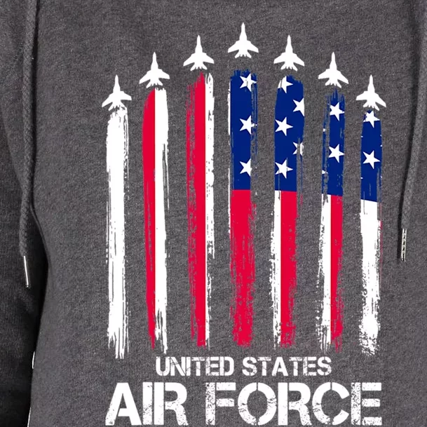 Air Force US Veterans 4th Of July American Flag Womens Funnel Neck Pullover Hood