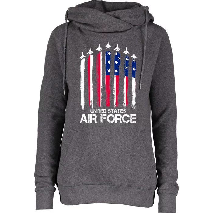 Air Force US Veterans 4th Of July American Flag Womens Funnel Neck Pullover Hood