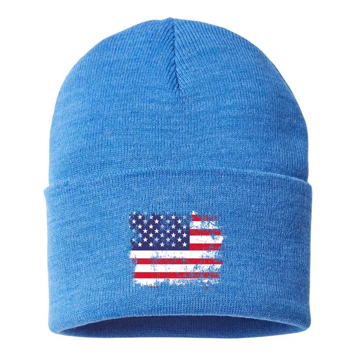 American Flag United States Usa Tattered Flag Great Gift Sustainable Knit Beanie