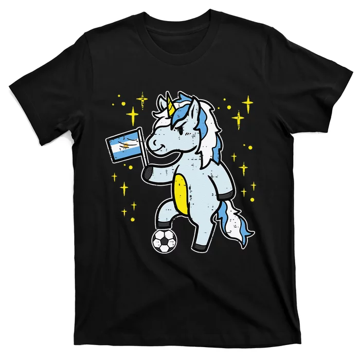 Argentina Flag Unicorn Football Soccer Fan T-Shirt