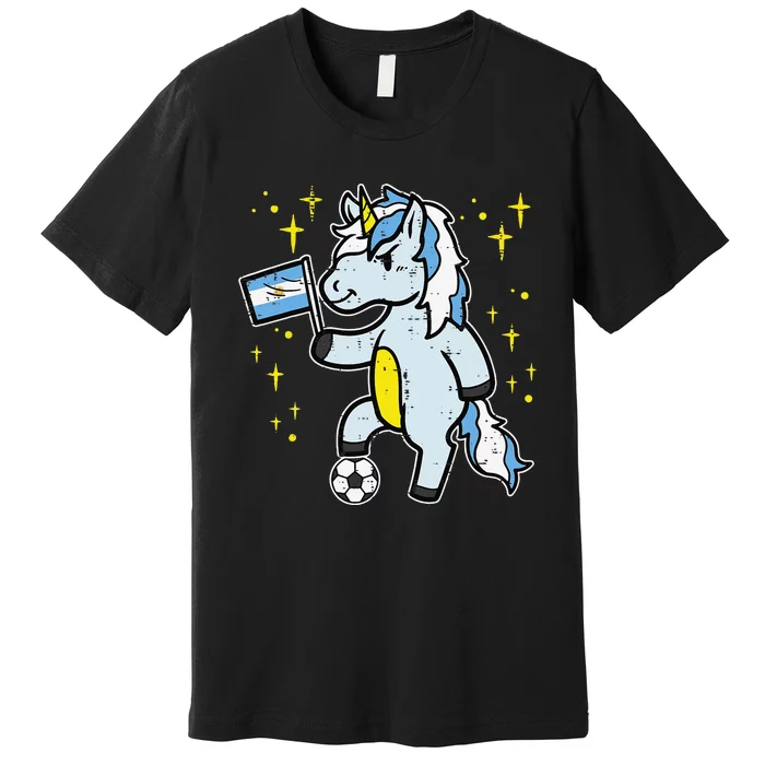 Argentina Flag Unicorn Football Soccer Fan Premium T-Shirt