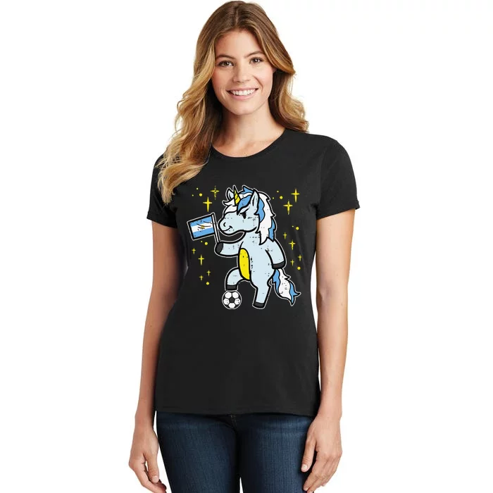 Argentina Flag Unicorn Football Soccer Fan Women's T-Shirt