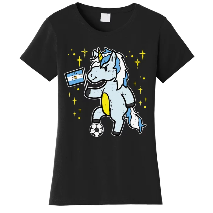 Argentina Flag Unicorn Football Soccer Fan Women's T-Shirt