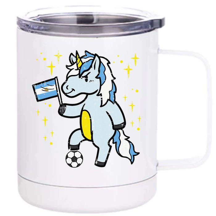 Argentina Flag Unicorn Football Soccer Fan Front & Back 12oz Stainless Steel Tumbler Cup