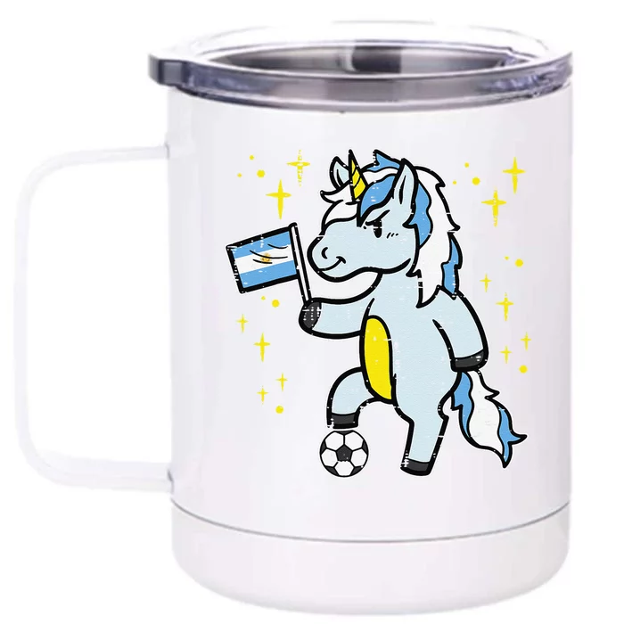 Argentina Flag Unicorn Football Soccer Fan Front & Back 12oz Stainless Steel Tumbler Cup