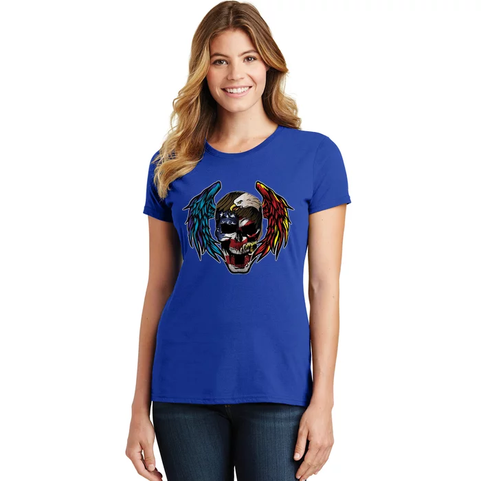 American Flag Usa Eagle Skull Patriotic 4th Of July Great Gift Women's T-Shirt