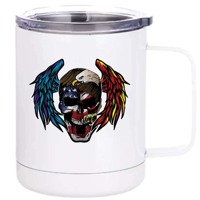 American Flag Usa Eagle Skull Patriotic 4th Of July Great Gift Front & Back 12oz Stainless Steel Tumbler Cup