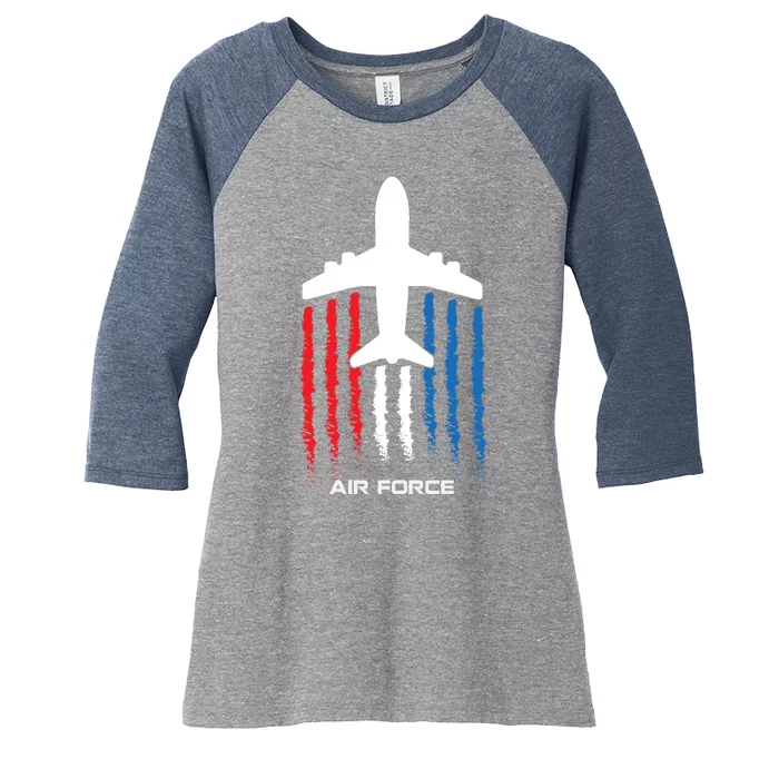 Air Force US Veterans American Flag 4th Of July Patriotic Women's Tri-Blend 3/4-Sleeve Raglan Shirt