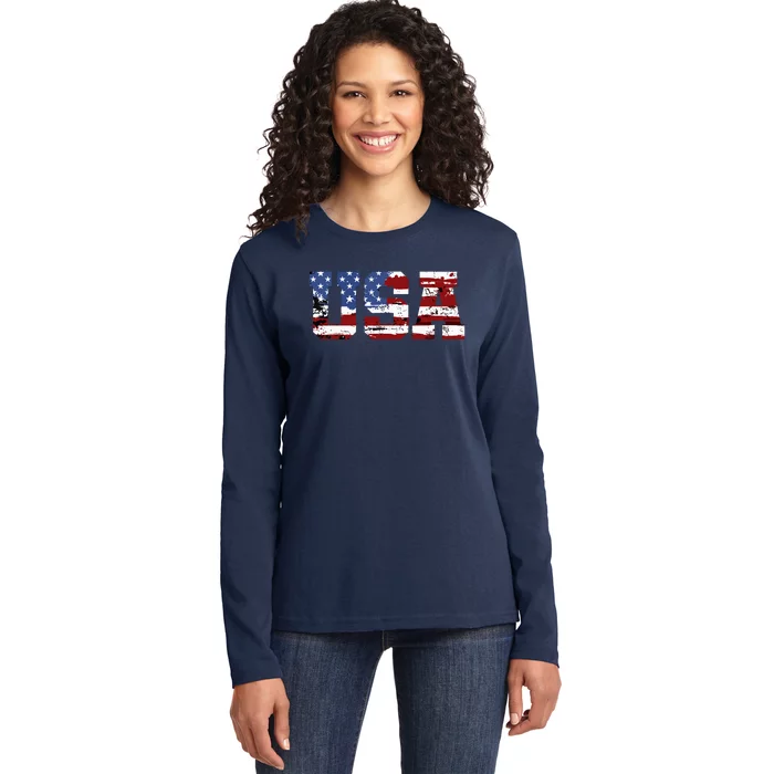 American Flag Usa United States Of America Us 4th Of July Ladies Long Sleeve Shirt